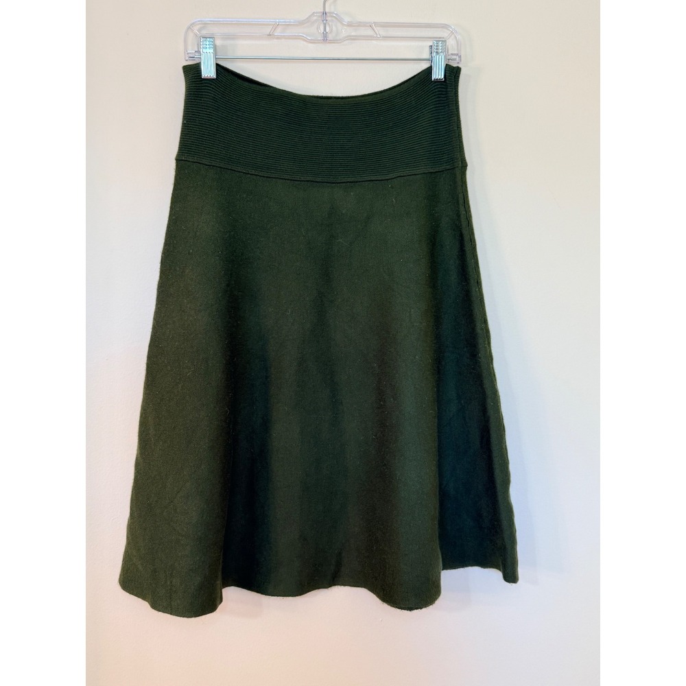 Lime Forest Green Knit A-Line Skirt Ribbed Waistband Cotton Blend Medium